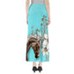 Skirt-Full Length Maxi -horse-flower-aqua-turquoise-blue