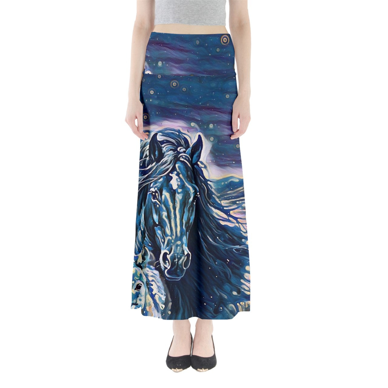 Skirt-Full Length Maxi-Horse-Navy