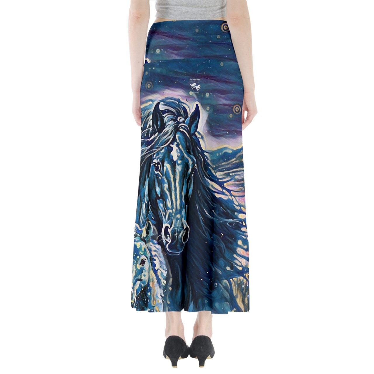 Skirt-Full Length Maxi-Horse-Navy