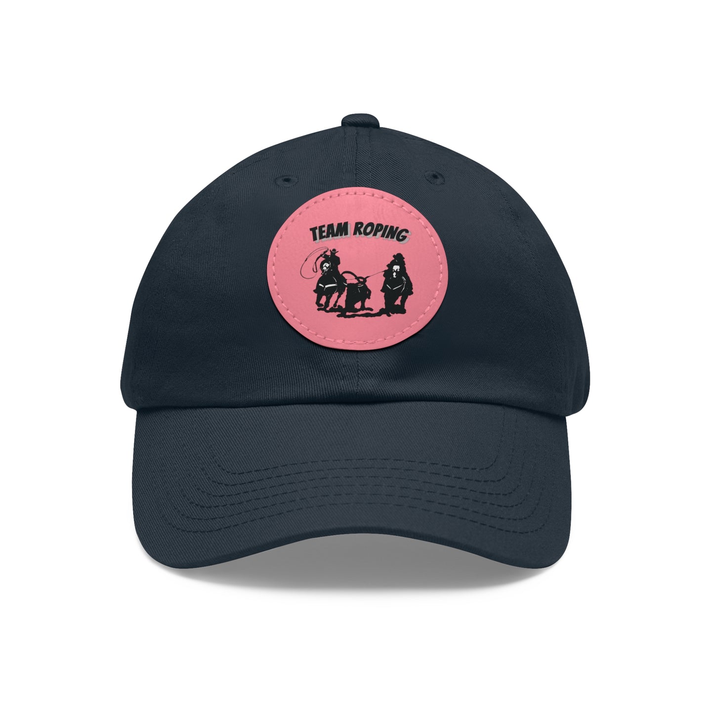 Baseball Cap-Dad Hat with Leather Patch (Round)-Rodeo-Team Roping- Horse