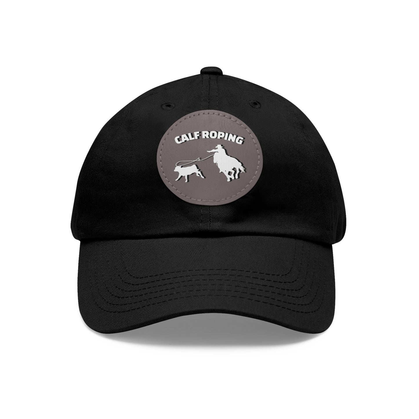 Baseball Cap-Dad Hat with Leather Patch (Round)-Calf Roping-Rodeo-Horse