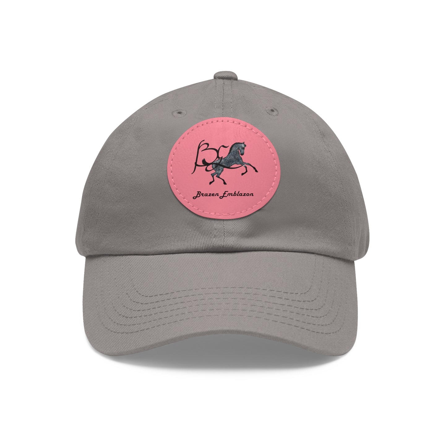 Baseball Cap-Dad Hat with Leather Patch (Round)-Brazen Emblazon Logo-Horse