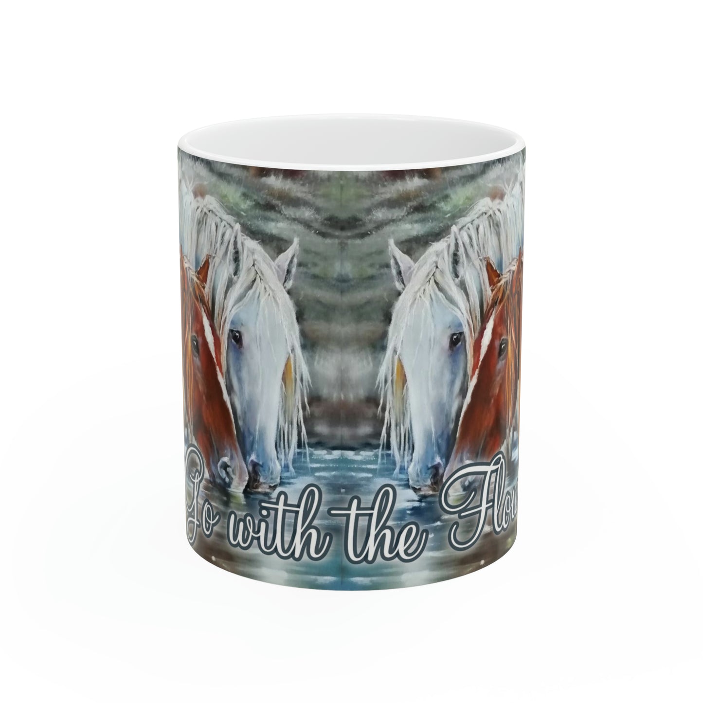 Mug Ceramic, (11 0z) Chestnut Horse-Gray-Go with the Flow-Inspirational