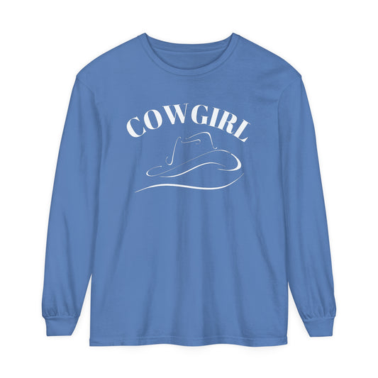 T-Shirt-Women's-Men's-Garment-dyed-Long Sleeve-All Cotton-Horses-Cowgirl Hat