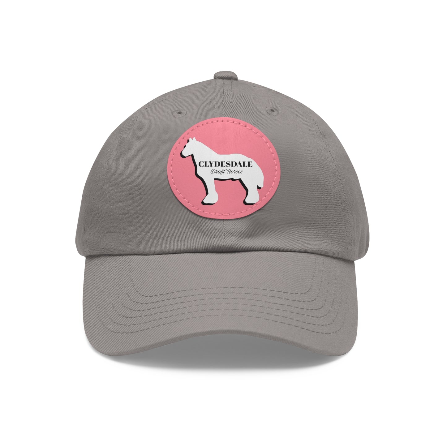 Baseball Cap-Dad Hat with Leather Patch (Round)-Clydesdale Draft Horse