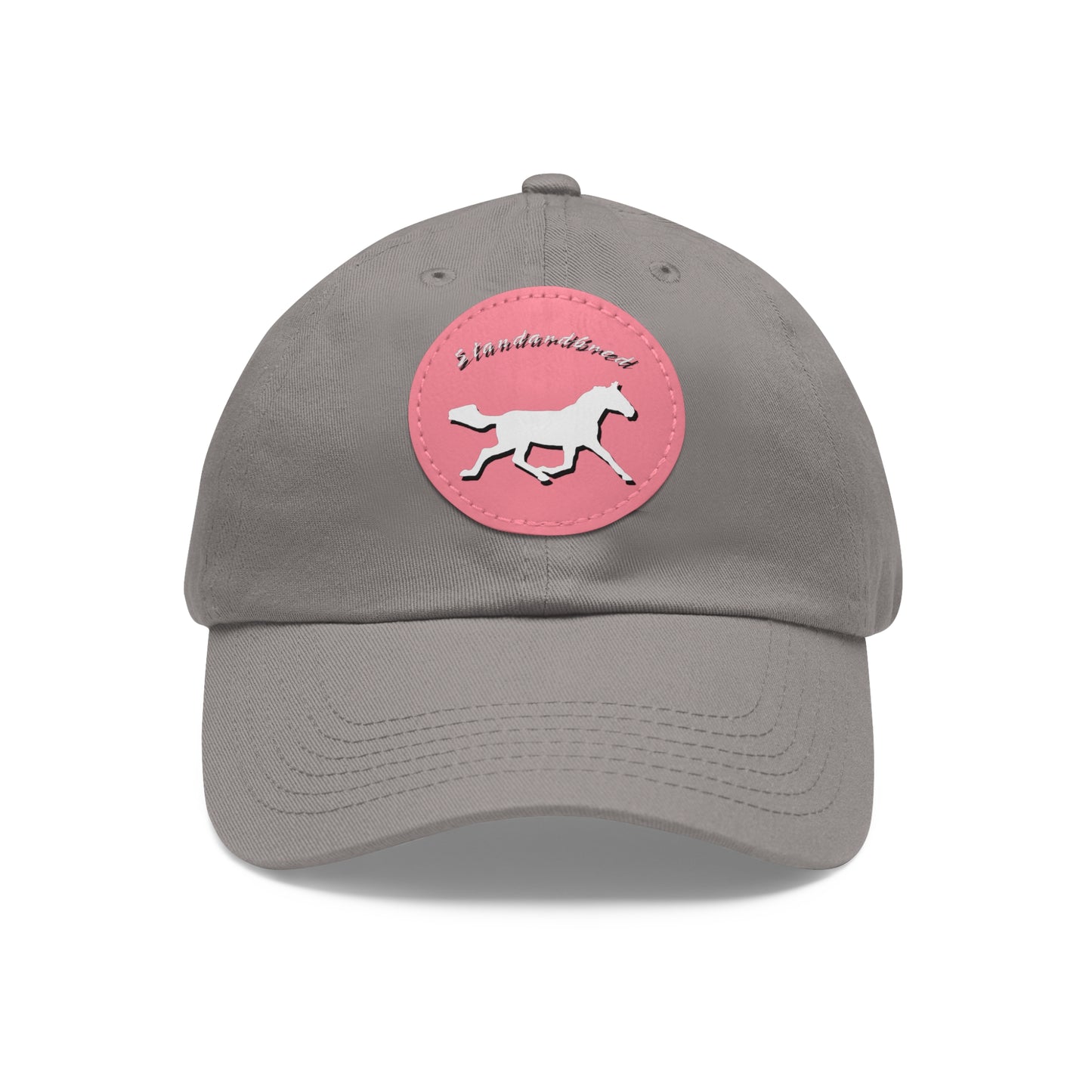 Baseball Cap-Dad Hat with Leather Patch (Round)-Standardbred Horse-Trotters-Pacers-Racing