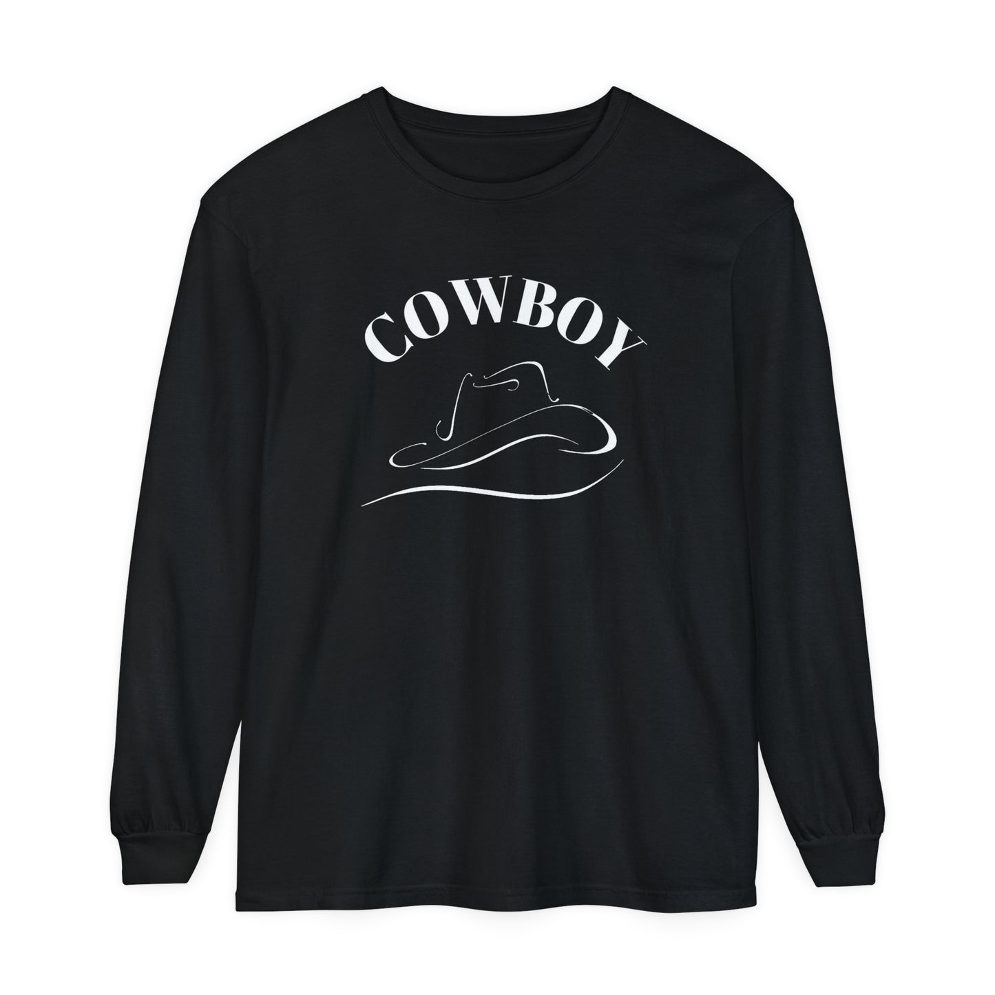 T-Shirt-Women's-Men's-Garment-dyed-Long Sleeve-All Cotton-Horses-Cowboy Hat