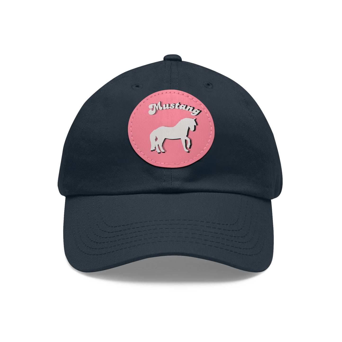 Baseball Cap-Dad Hat with Leather Patch (Round)-Mustang Horse