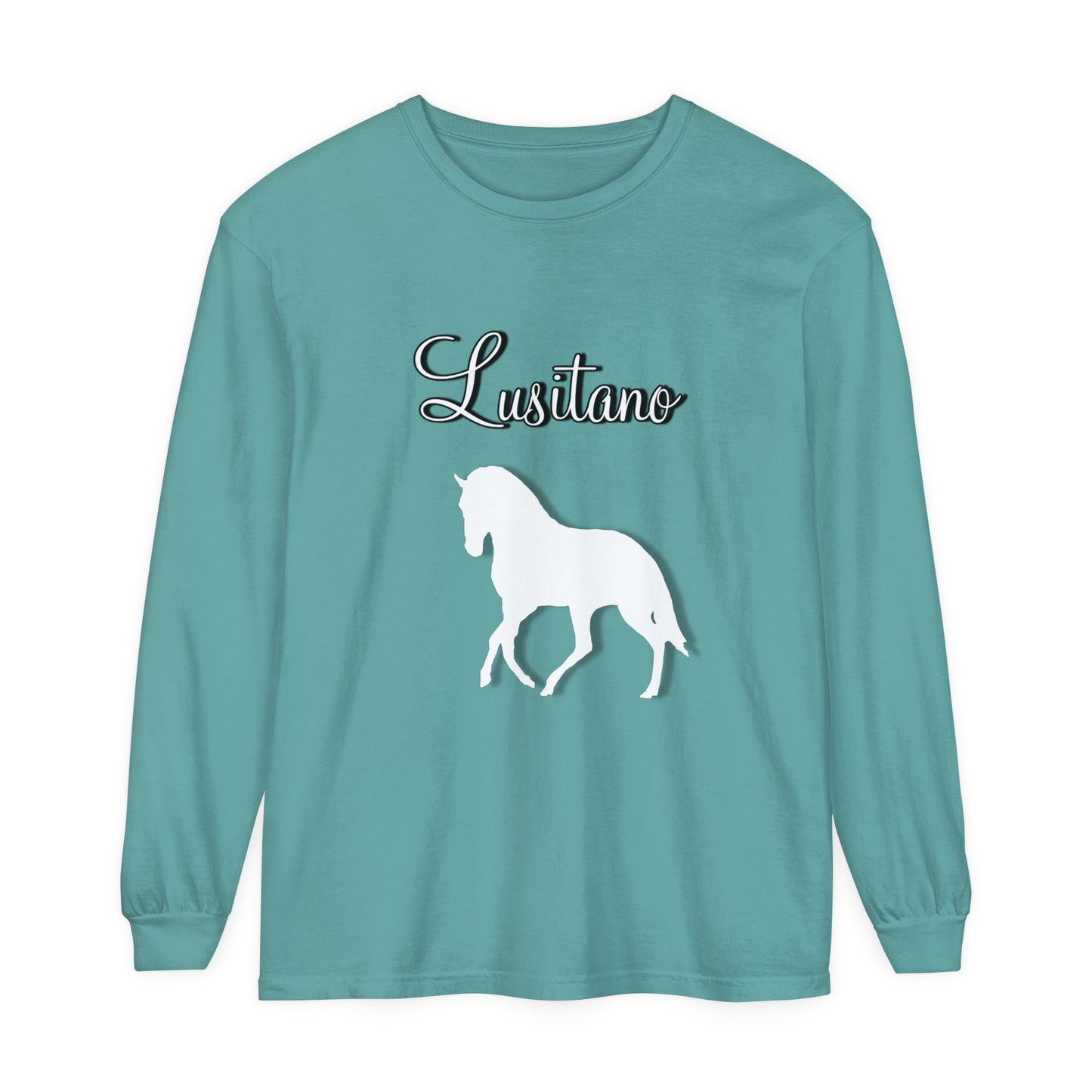 T-Shirt-Women's-Men's-Garment-dyed-Long Sleeve-All Cotton-Horses-Lusitano