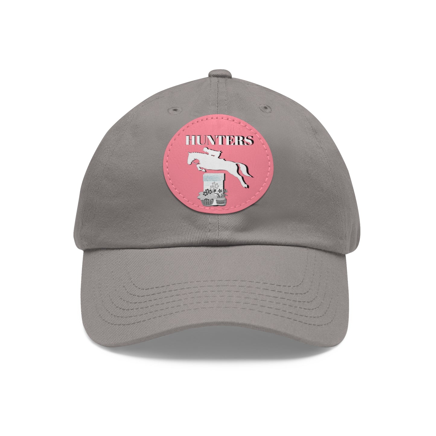 Baseball Cap-Dad Hat with Leather Patch (Round)-Hunter Jumpers Horse