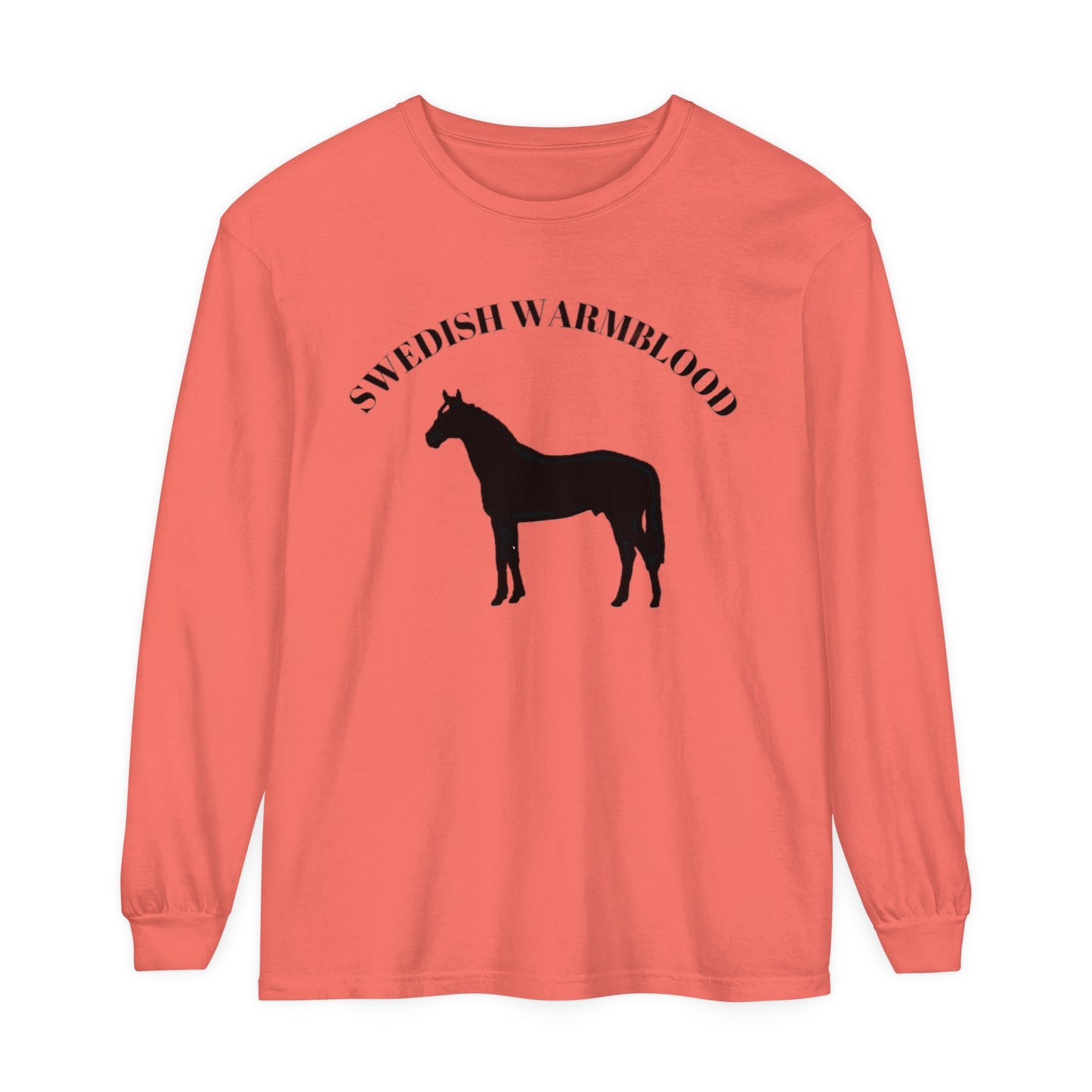 T-Shirt-Women's-Men's-Garment-dyed-Long Sleeve-All Cotton-Horses-Swedish Warmbloods