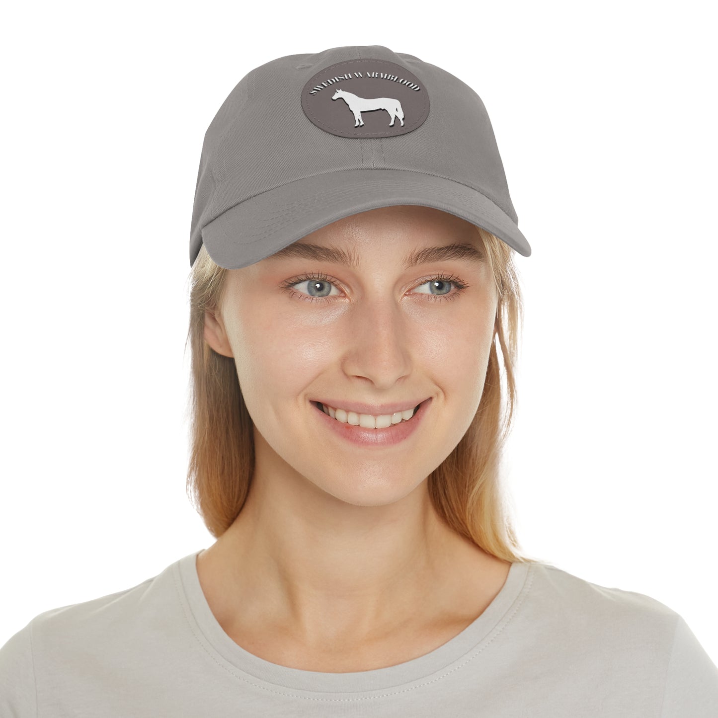 Baseball Cap-Dad Hat with Leather Patch (Round)-Swedish Warmblood-Horse