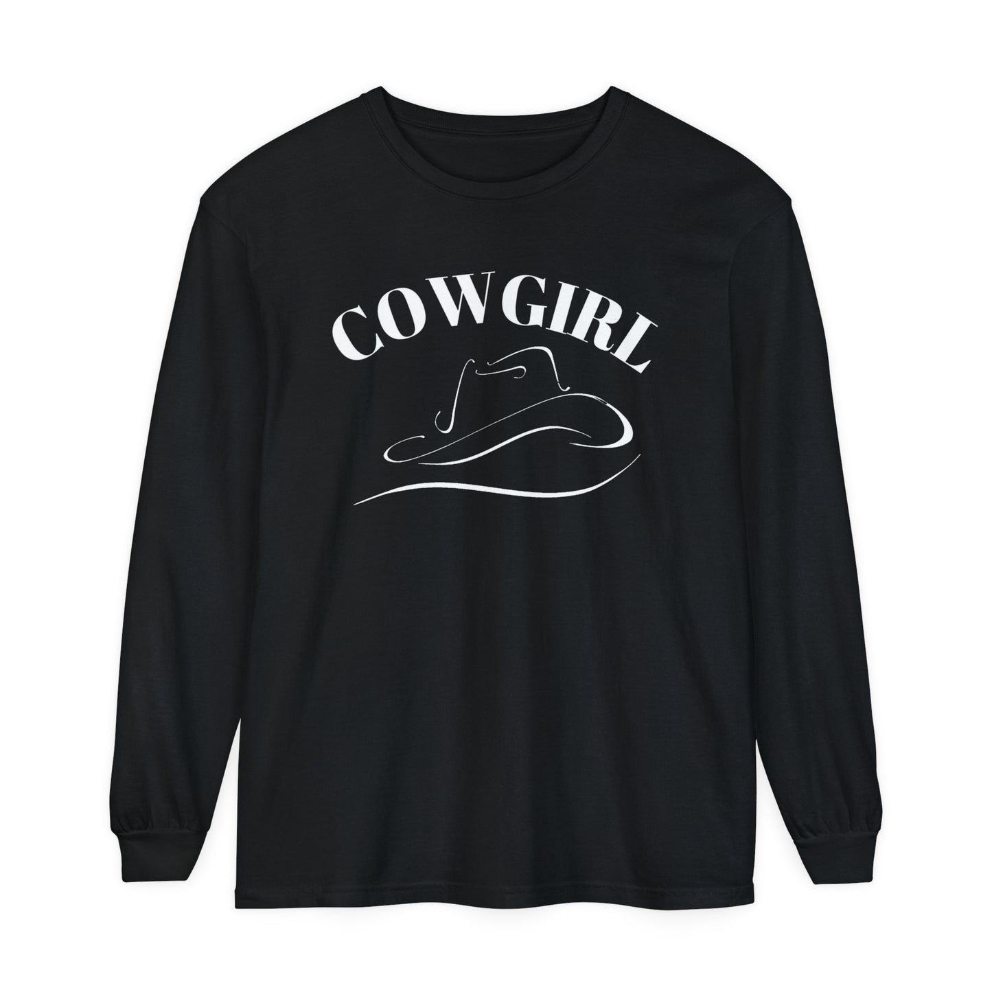 T-Shirt-Women's-Men's-Garment-dyed-Long Sleeve-All Cotton-Horses-Cowgirl Hat