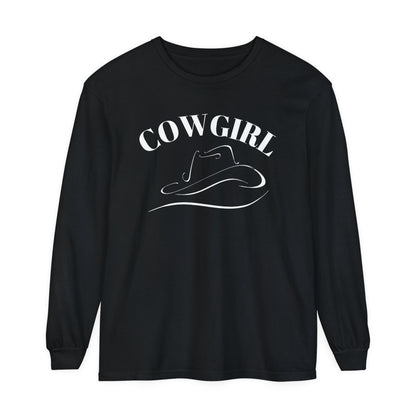 T-Shirt-Women's-Men's-Garment-dyed-Long Sleeve-All Cotton-Horses-Cowgirl Hat