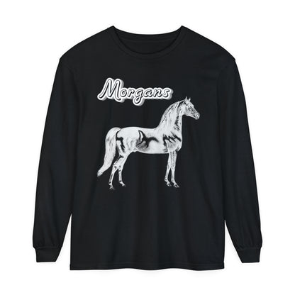 T-Shirt-Women's-Men's-Garment-dyed-Long Sleeve-All Cotton-Horses-Morgans