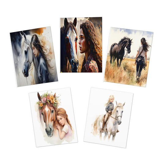 S953 Multi-Design Greeting Cards (5-Pack)-Horses-Girls