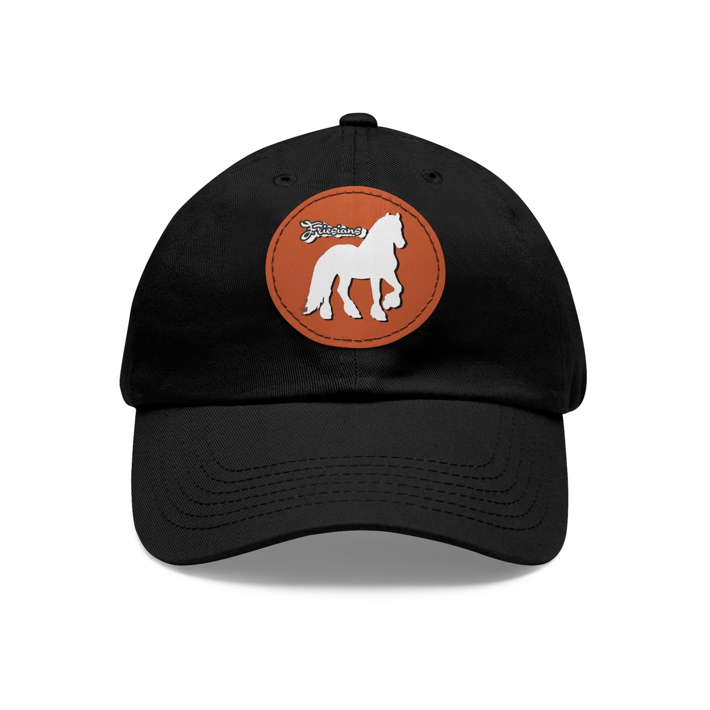 Baseball Cap-Dad Hat with Leather Patch (Round)-Friesian Horse