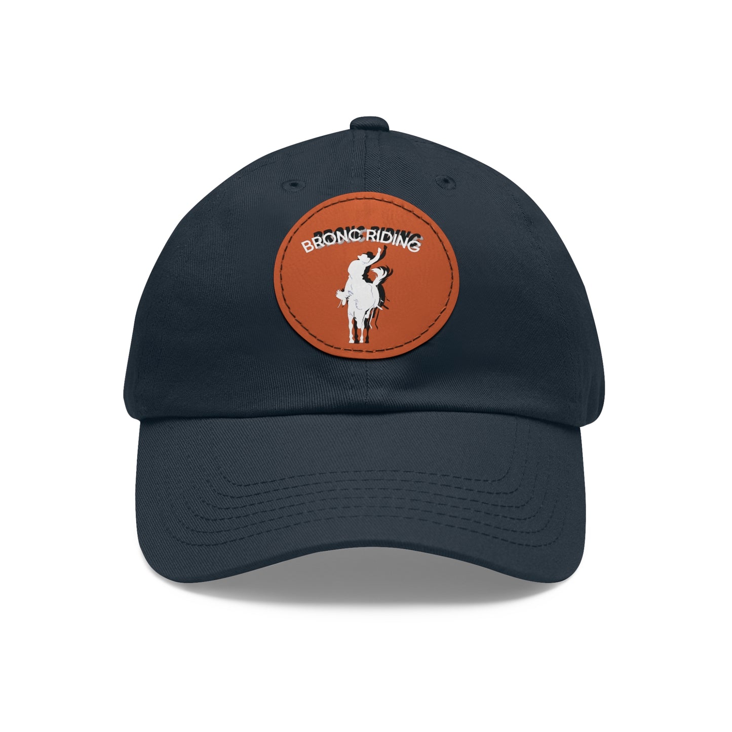 Baseball Cap-Dad Hat with Leather Patch (Round)-Bronc Riding-Horse