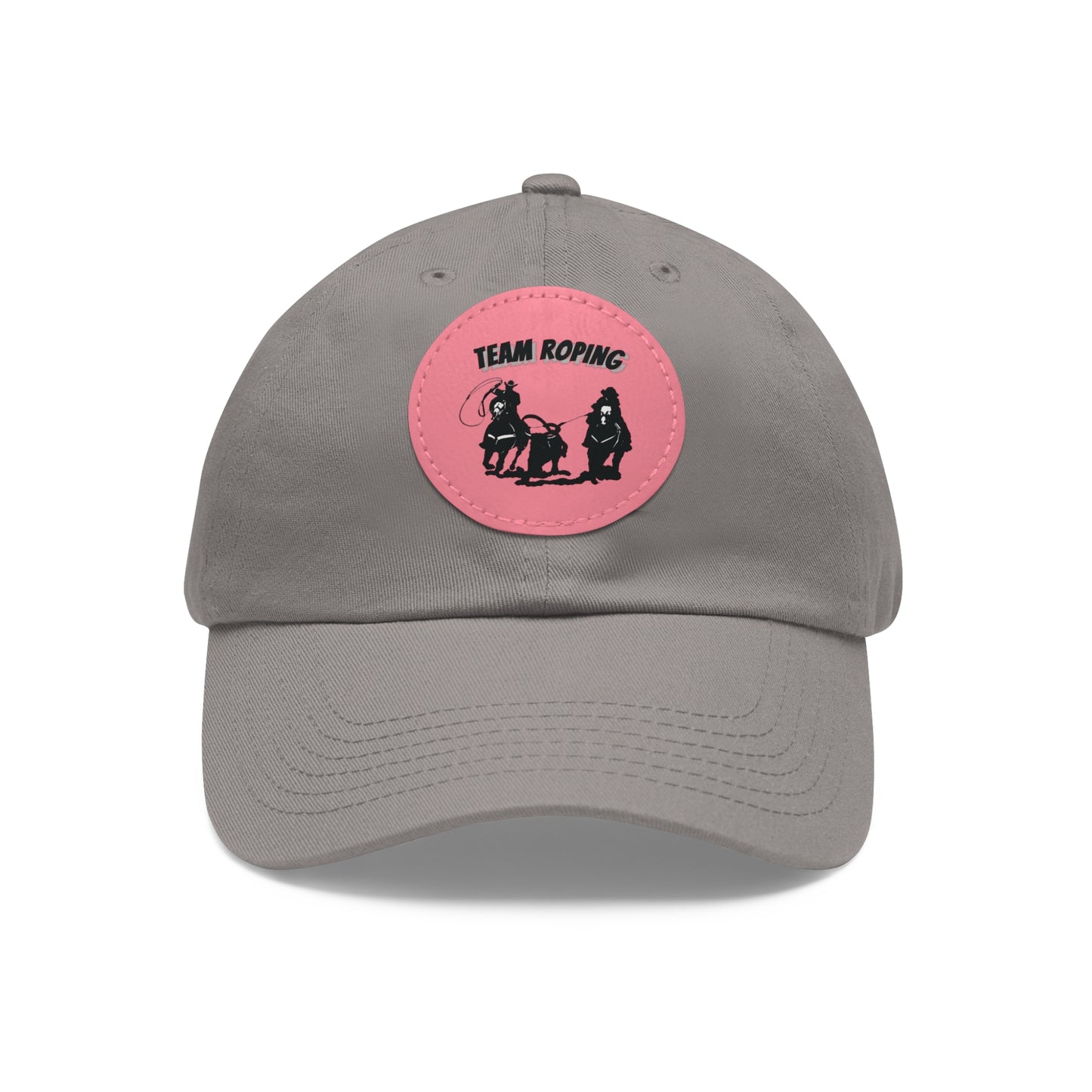 Baseball Cap-Dad Hat with Leather Patch (Round)-Rodeo-Team Roping- Horse