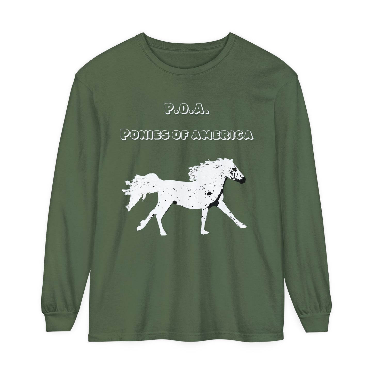 T-Shirt-Women's-Men's-Garment-dyed-Long Sleeve-All Cotton-Horses-POA-Ponies of America