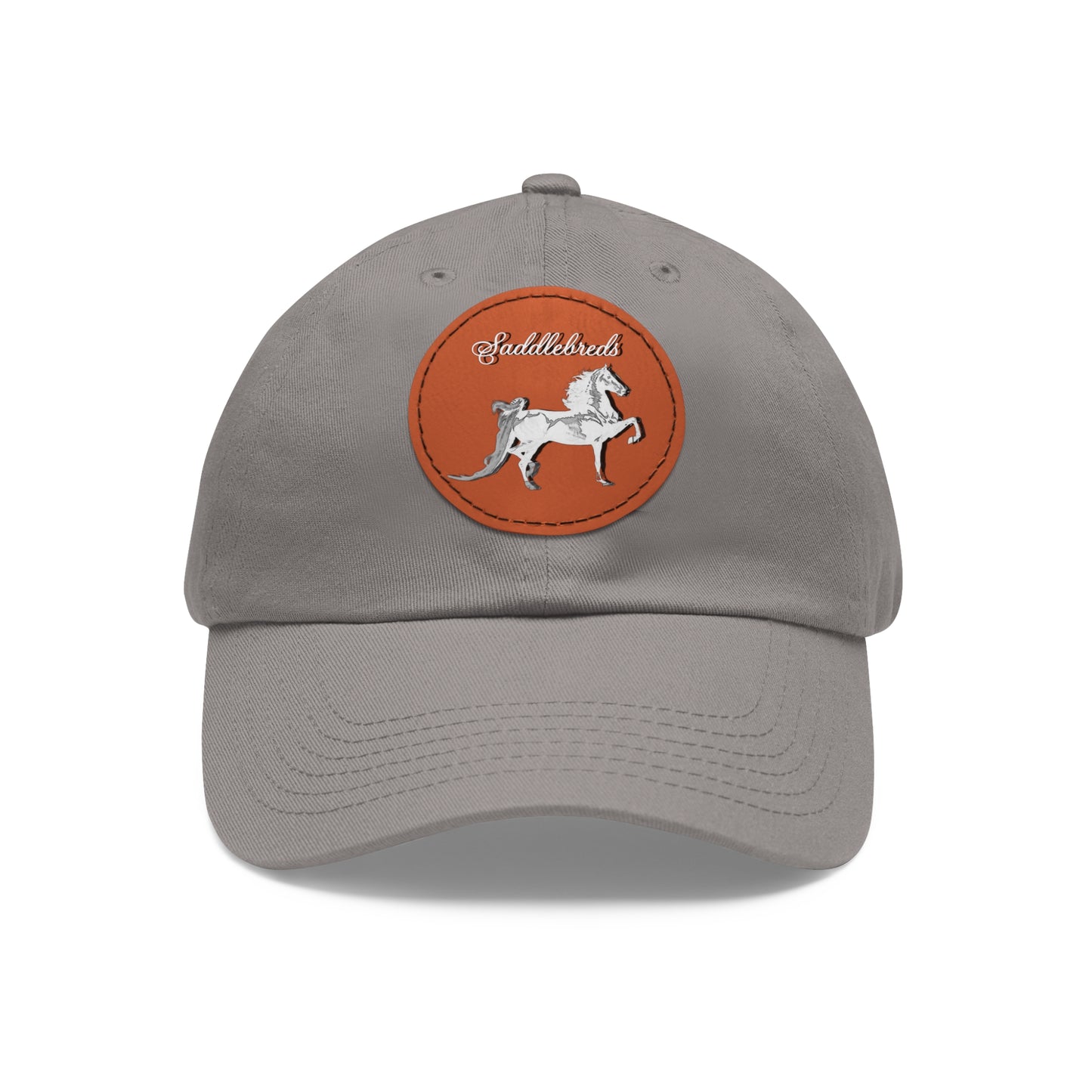 Baseball Cap-Dad Hat with Leather Patch (Round)-Saddlebred Horse-Saddle Seat