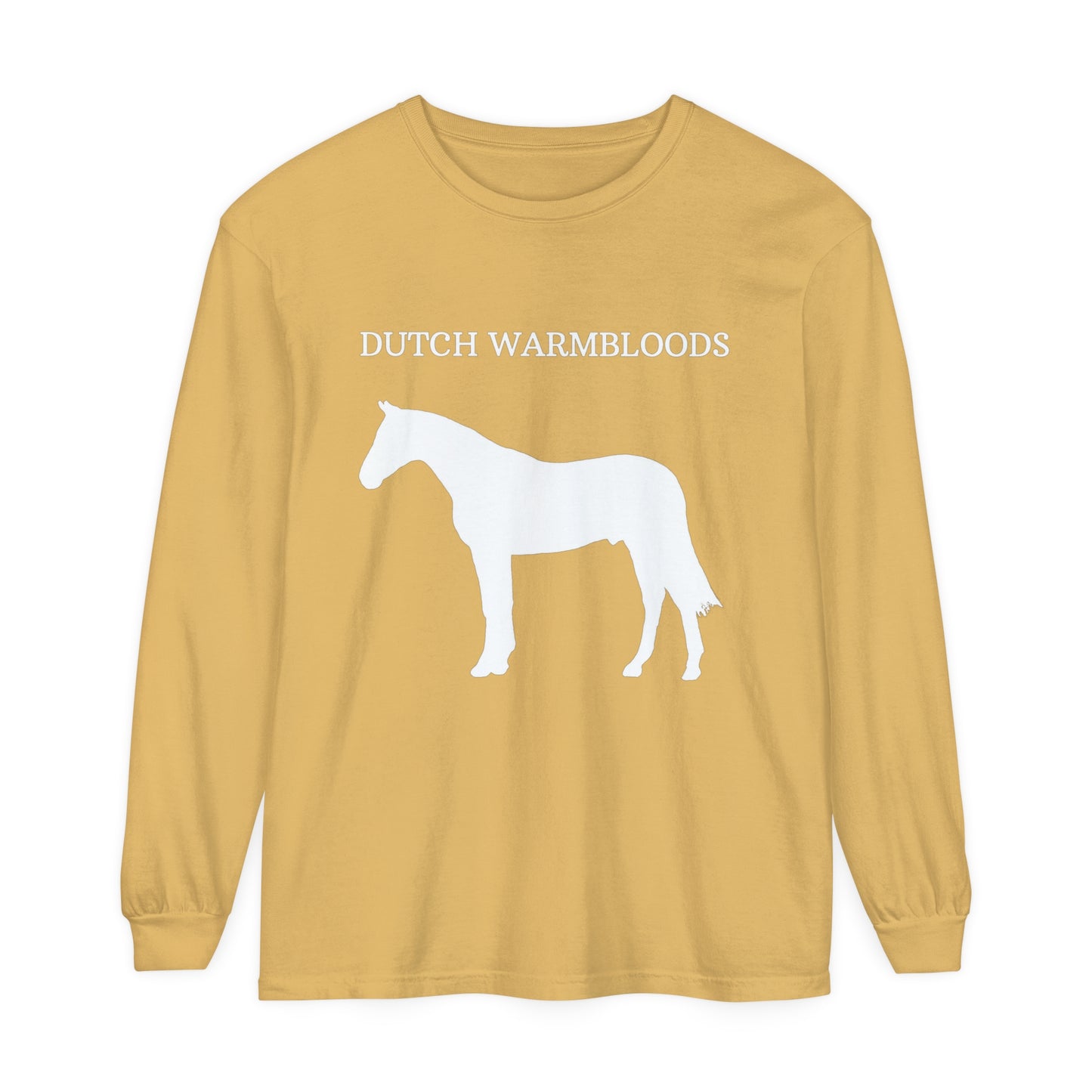 T-Shirt-Women's-Men's-Garment-dyed-Long Sleeve-All Cotton-Horses-Dutch Warmblood