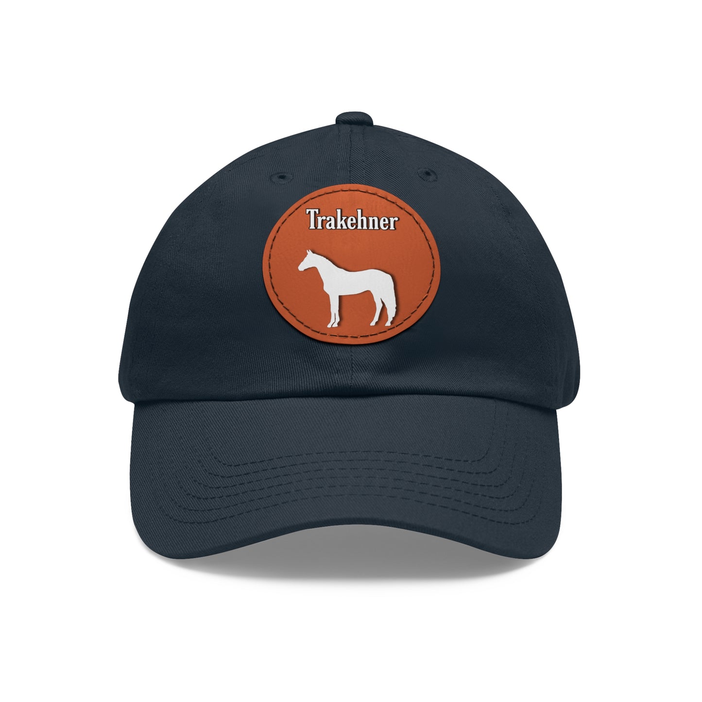 Baseball Cap-Dad Hat with Leather Patch (Round)-Trakehner Warmblood-Horse