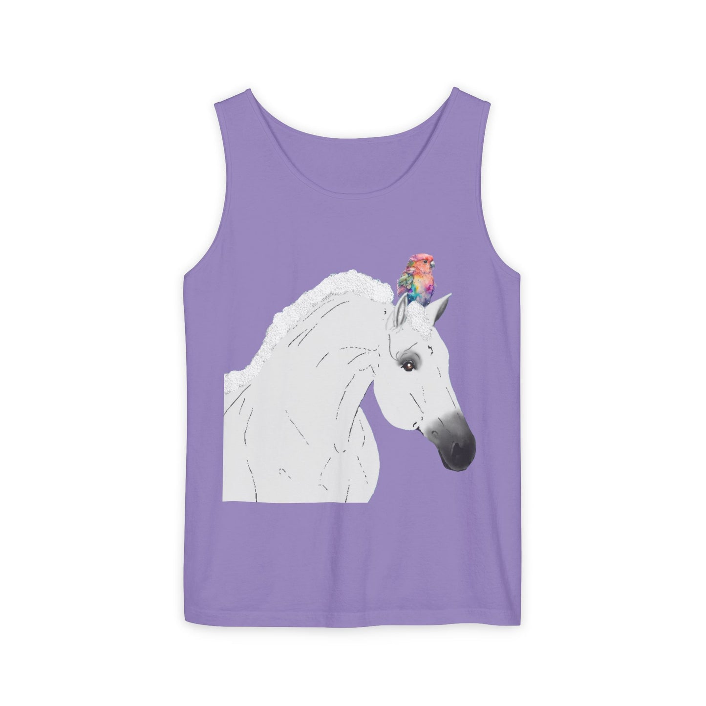 Tank Top-Unisex Garment-Dyed-BE Logo-White Gray Horse-Bird-10 Colors