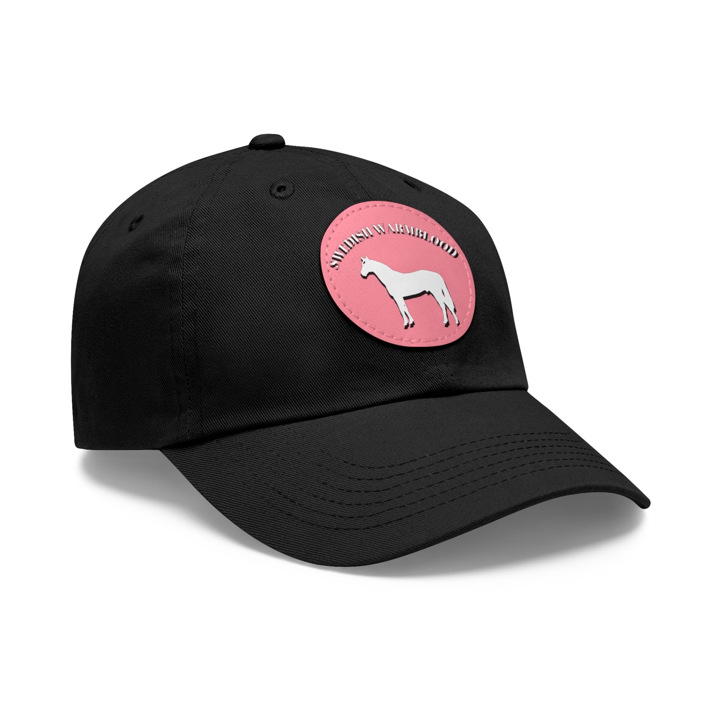 Baseball Cap-Dad Hat with Leather Patch (Round)-Swedish Warmblood-Horse