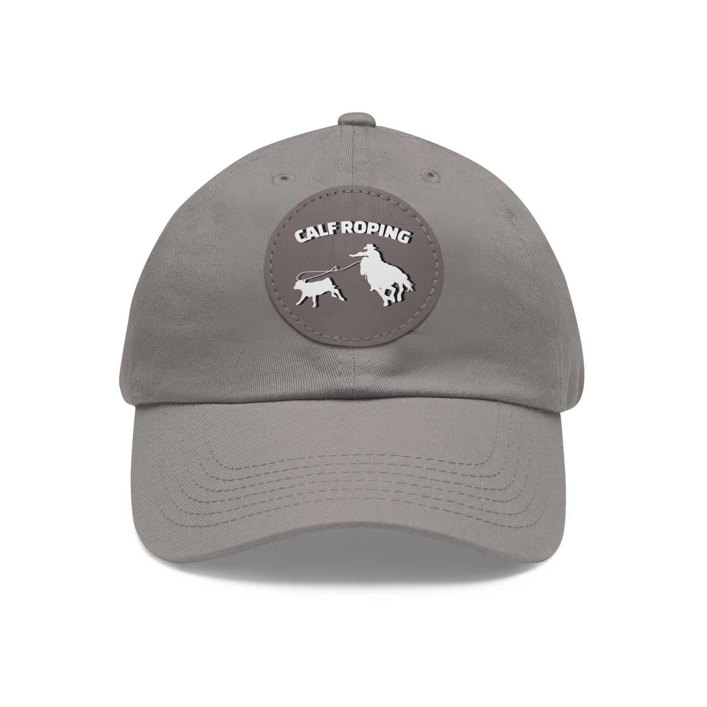 Baseball Cap-Dad Hat with Leather Patch (Round)-Calf Roping-Rodeo-Horse