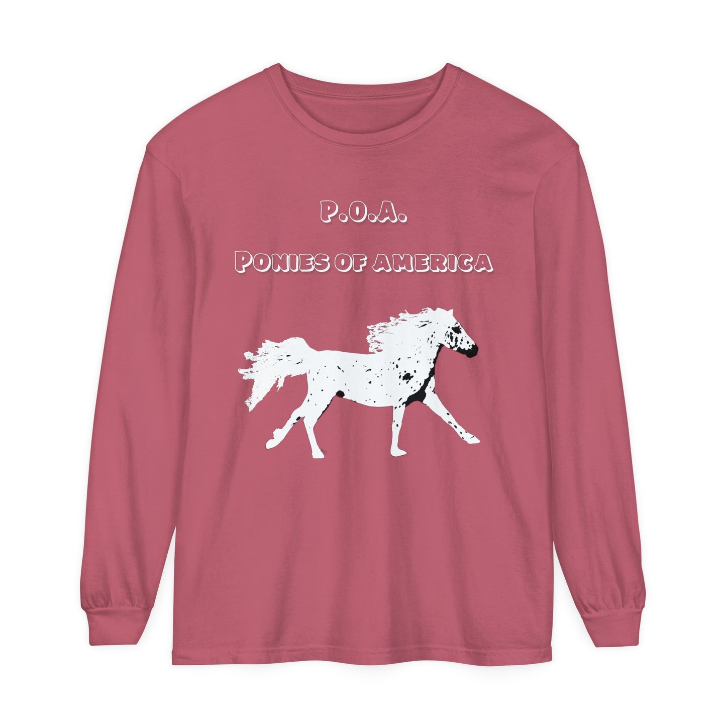 T-Shirt-Women's-Men's-Garment-dyed-Long Sleeve-All Cotton-Horses-POA-Ponies of America