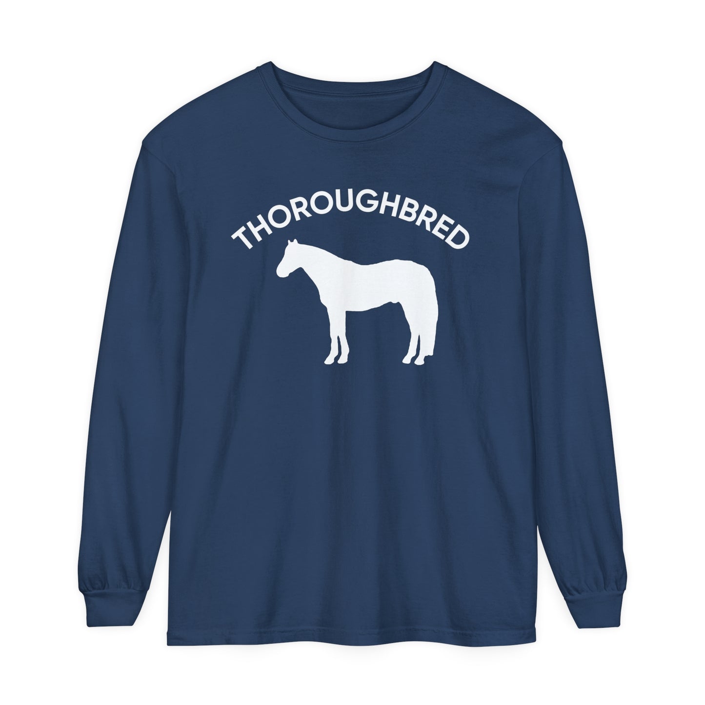 T-Shirt-Women's-Men's-Garment-dyed-Long Sleeve-All Cotton-Horses-Thoroughbreds