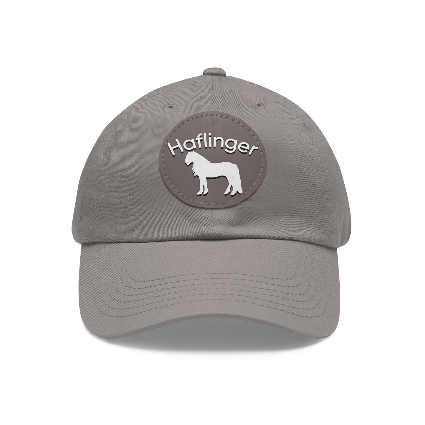 Baseball Cap-Dad Hat with Leather Patch (Round)-Haflinger Draft Pony Horse