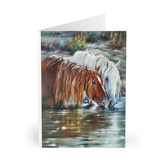 Greeting Cards-Note-(5 Pack)-Chestnut & Gray Horse-Blank Inside