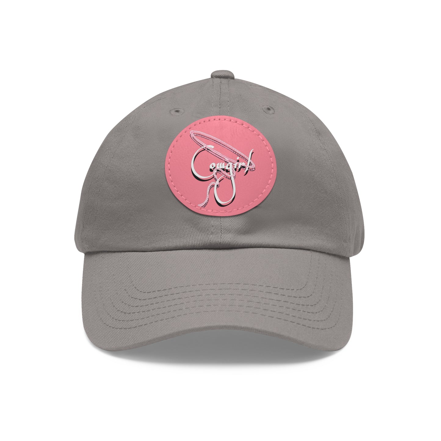 Baseball Cap-Dad Hat with Leather Patch (Round)-Cowgirl-Horse