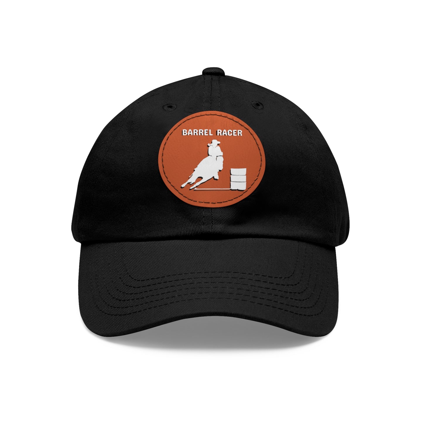 Baseball Cap-Dad Hat with Leather Patch (Round)-Rodeo-Barrel Racing Horse