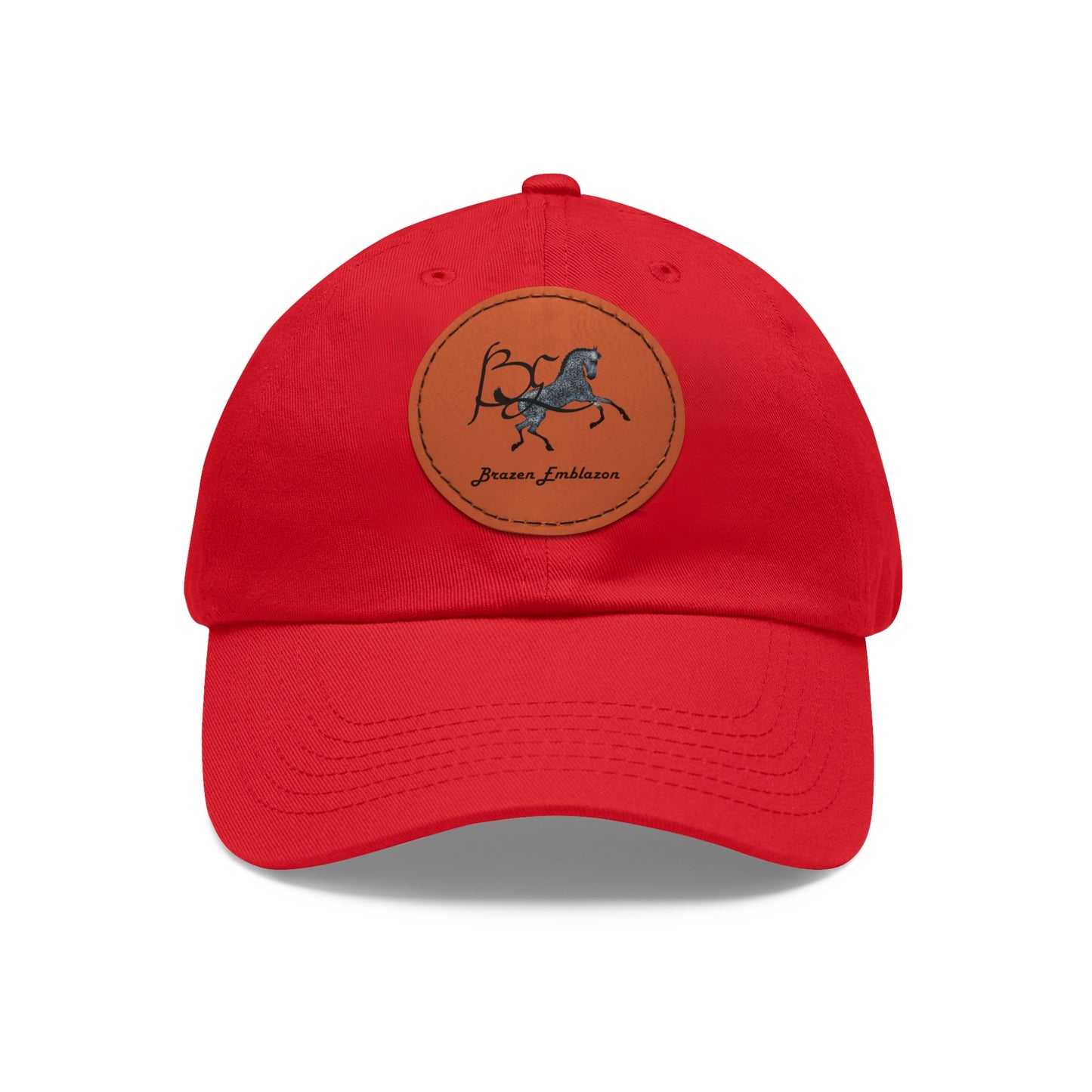 Baseball Cap-Dad Hat with Leather Patch (Round)-Brazen Emblazon Logo-Horse