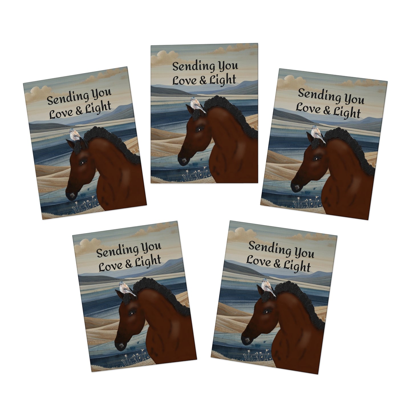 Thinking of You Cards Horses-(5-Pack)- 5 Same Design-Bay Horse