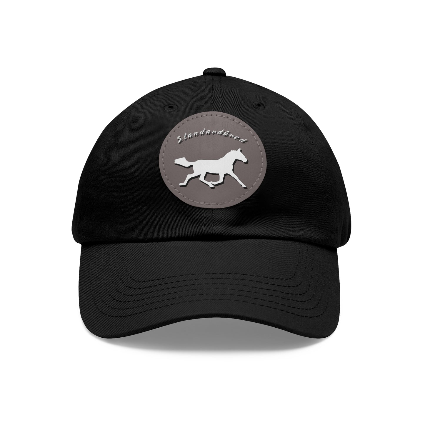 Baseball Cap-Dad Hat with Leather Patch (Round)-Standardbred Horse-Trotters-Pacers-Racing