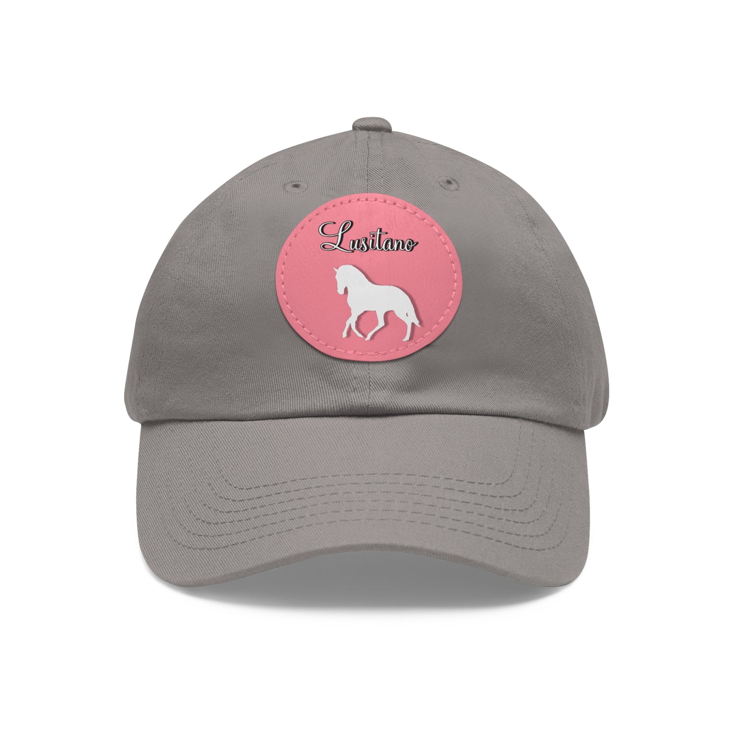 Baseball Cap-Dad Hat with Leather Patch (Round)-Lusitano Horse-Andalusian-Spanish Horse-Portuguese Horse