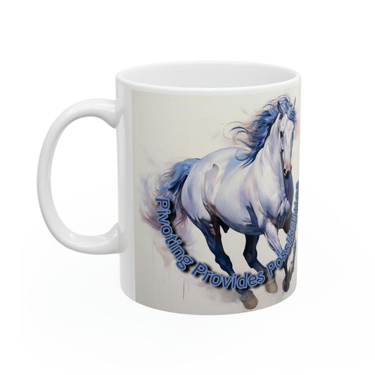 S7084 Mug Ceramic 11oz-Gray Horse-Inspirational-Pivoting Provides Possibilities