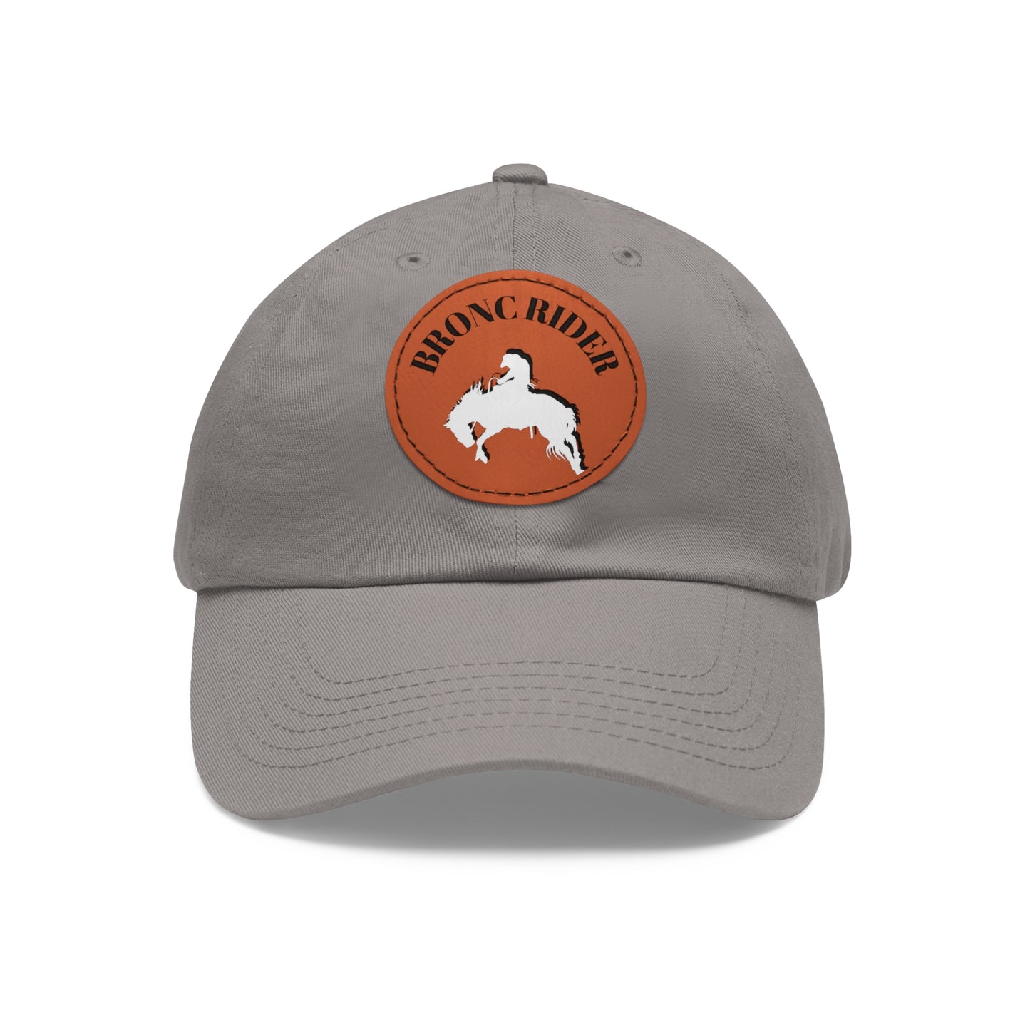 Baseball Cap-Dad Hat with Leather Patch (Round)-Rodeo-Bronco Riding Horse