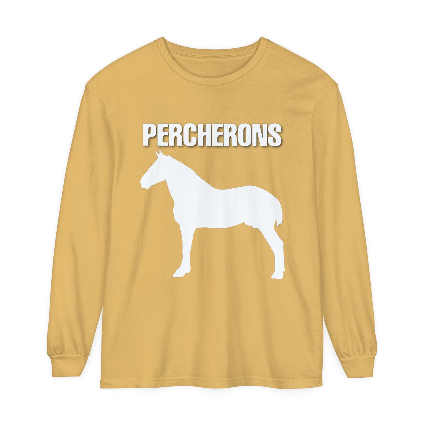 T-Shirt-Women's-Men's-Garment-dyed-Long Sleeve-All Cotton-Horses-Percheron Draft