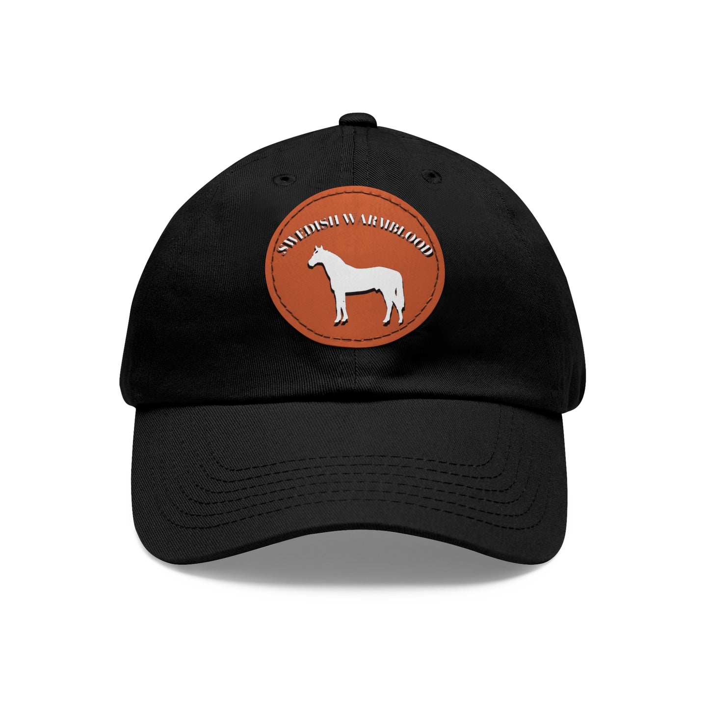 Baseball Cap-Dad Hat with Leather Patch (Round)-Swedish Warmblood-Horse