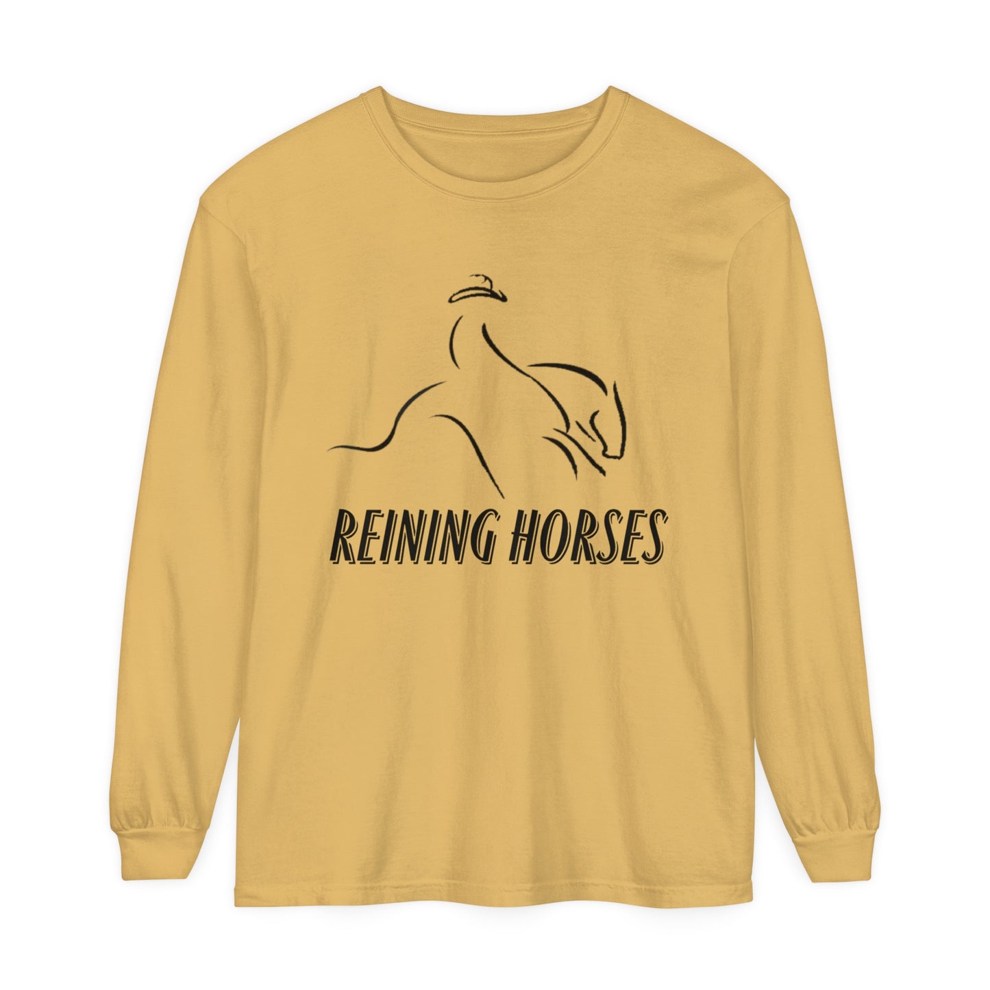 T-Shirt-Women's-Men's-Garment-dyed-Long Sleeve-All Cotton-Horses-Reining Horses-Sliding Stop