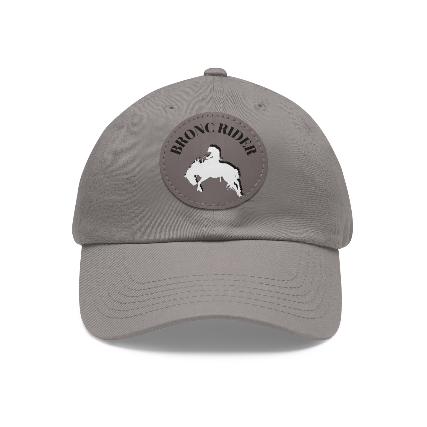 Baseball Cap-Dad Hat with Leather Patch (Round)-Rodeo-Bronco Riding Horse