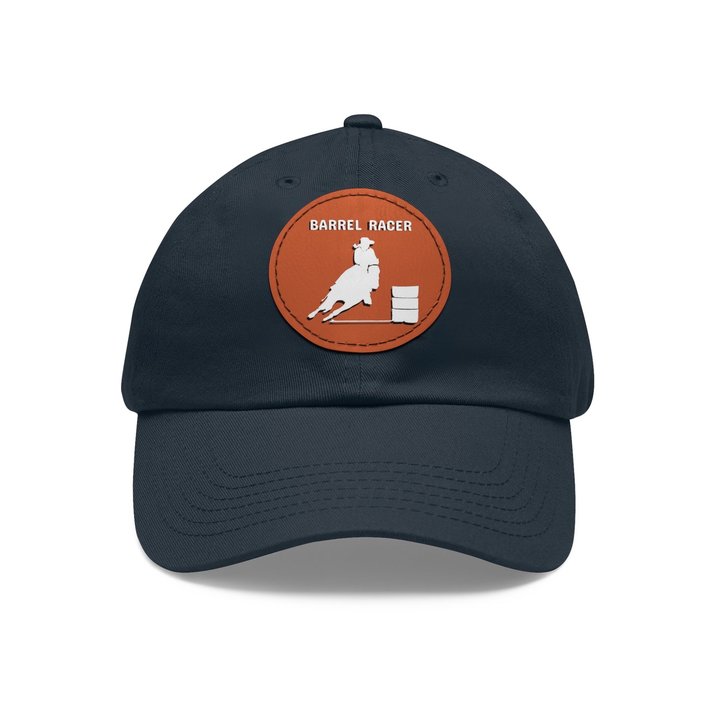 Baseball Cap-Dad Hat with Leather Patch (Round)-Rodeo-Barrel Racing Horse