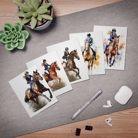 S980 Multi-Design Greeting Cards (5-Pack)-Hunter-Jumper Horses