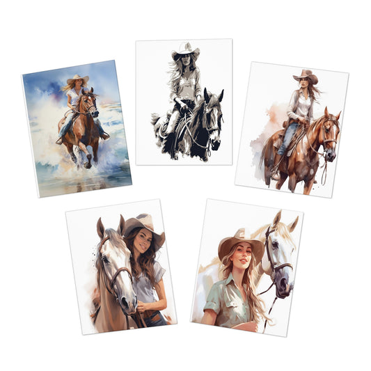 S951 Multi-Design Greeting Cards (5-Pack)-Horses-Cowgirls