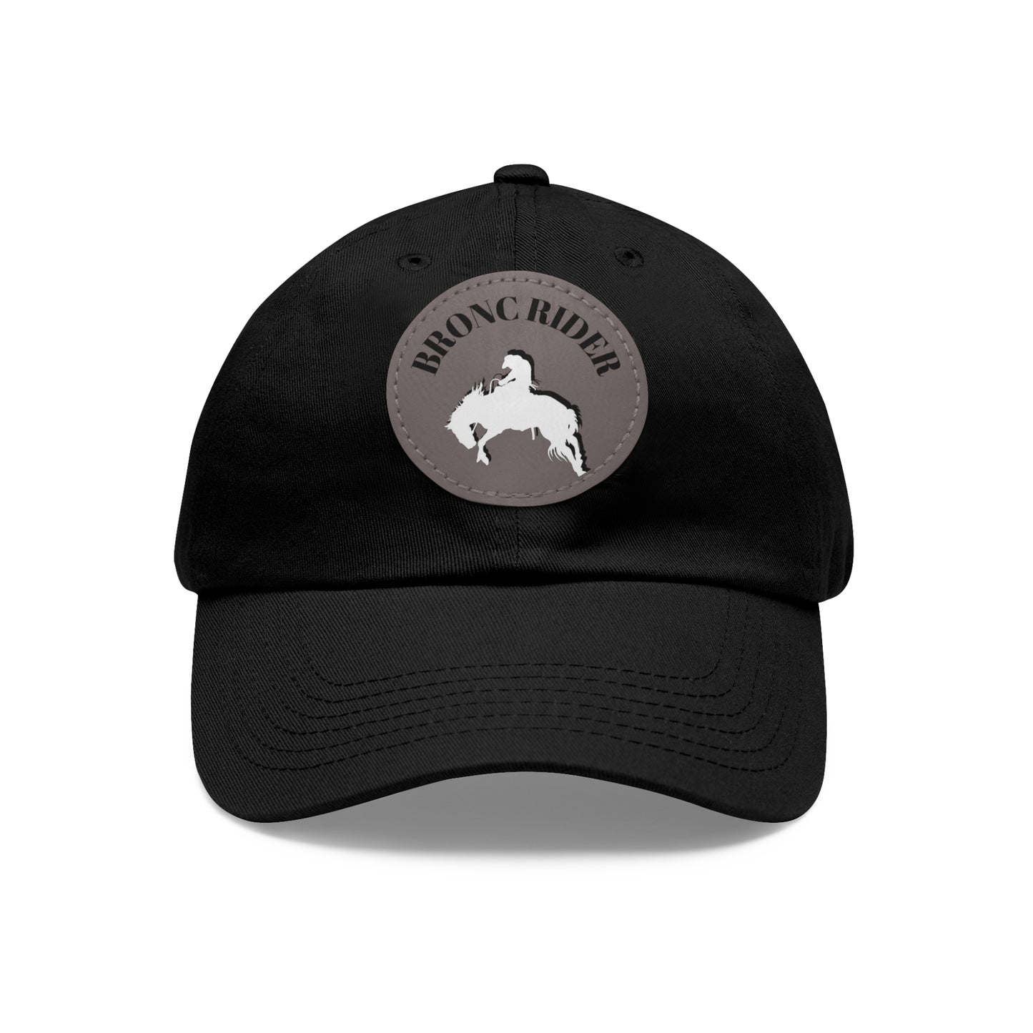 Baseball Cap-Dad Hat with Leather Patch (Round)-Rodeo-Bronco Riding Horse